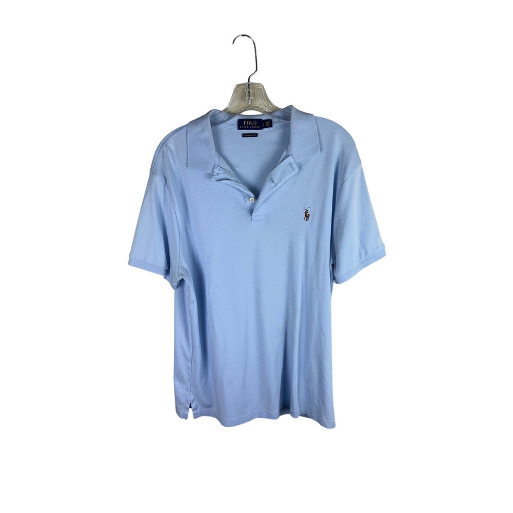 Polo Ralph Lauren‎ Mens Custom Slim Fit Polo Shirt Light Blue Large L Multi Pony